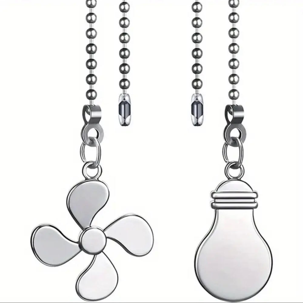 Silver Fan and Bulb Pull Chain Set